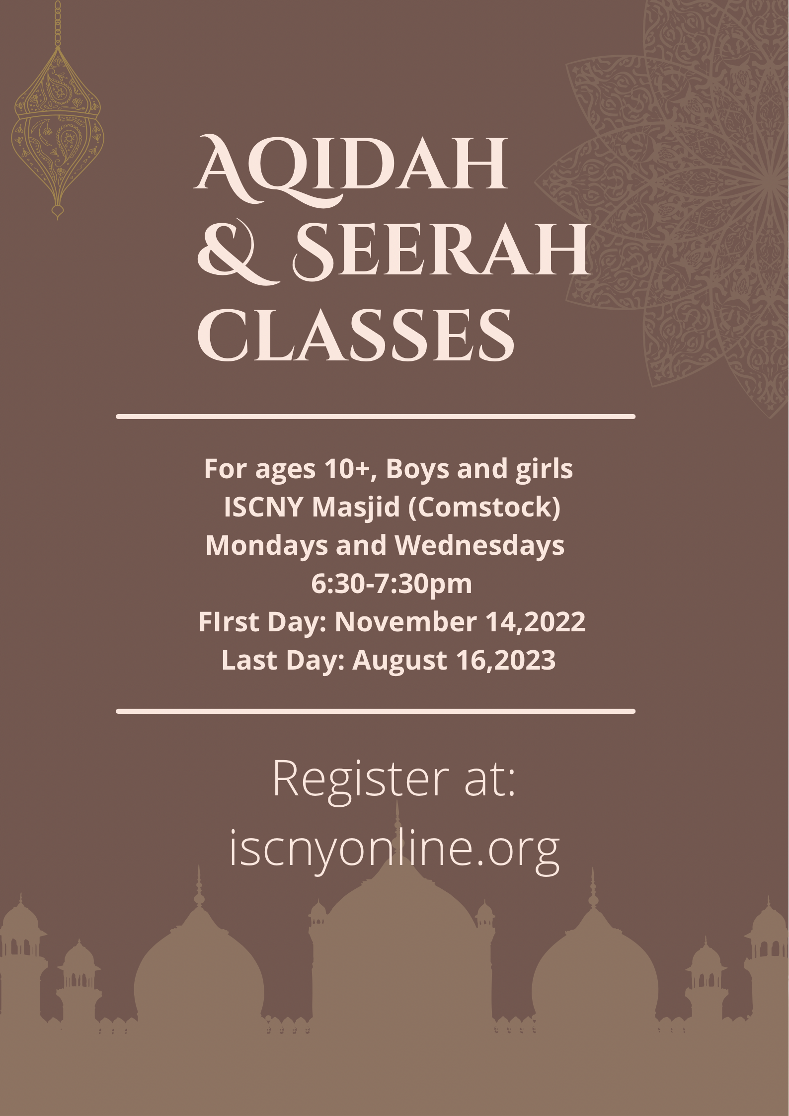 Registration for Aqeedah and Seerah Class (age 10 & older)